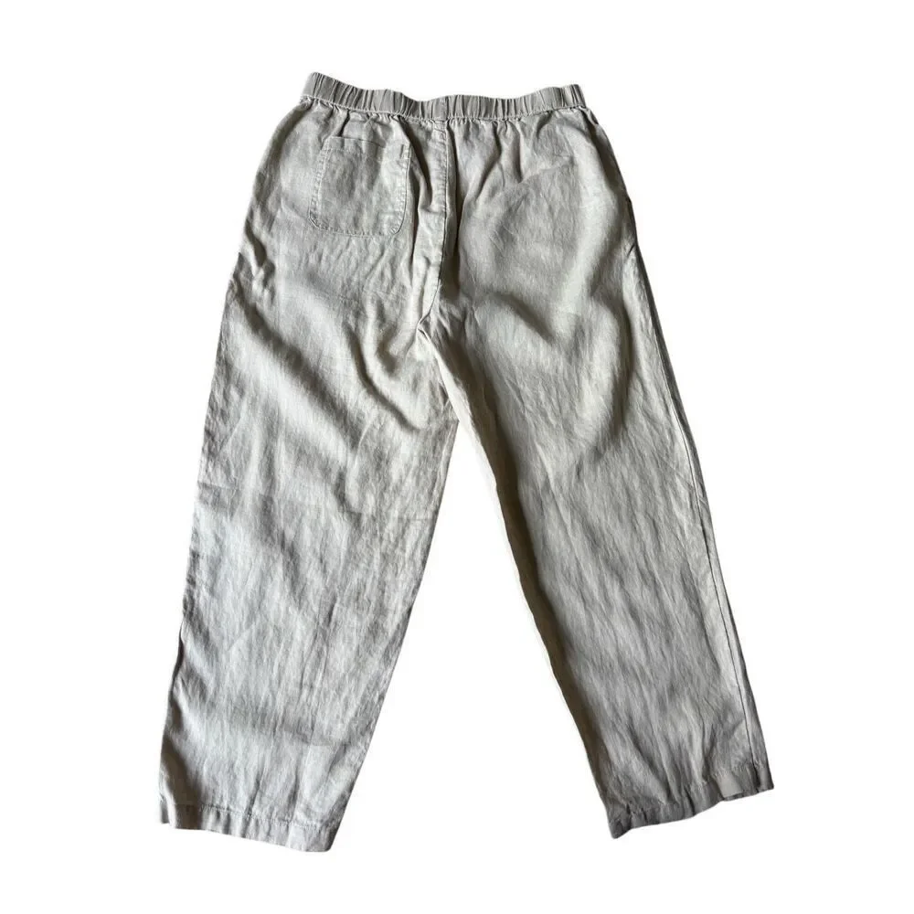 Quince 100% European Linen Pants size M‎ Cream Pull On Lagenlook